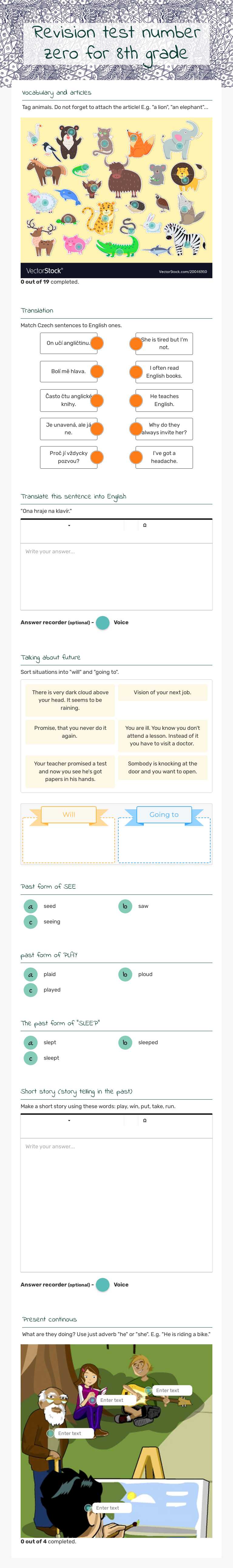 Revision test number zero for 8th grade Grade 8 worksheet preview
