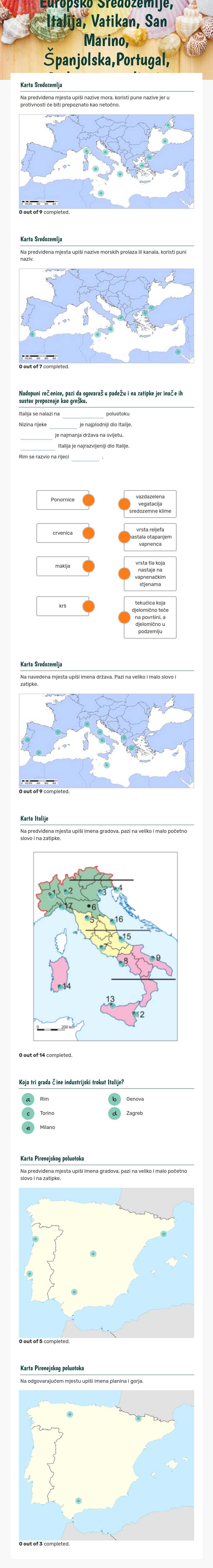 Europsko Sredozemlje, Italija, Vatikan, San Marino, Španjolska,Portugal, Andora- ponavljanje worksheet preview image