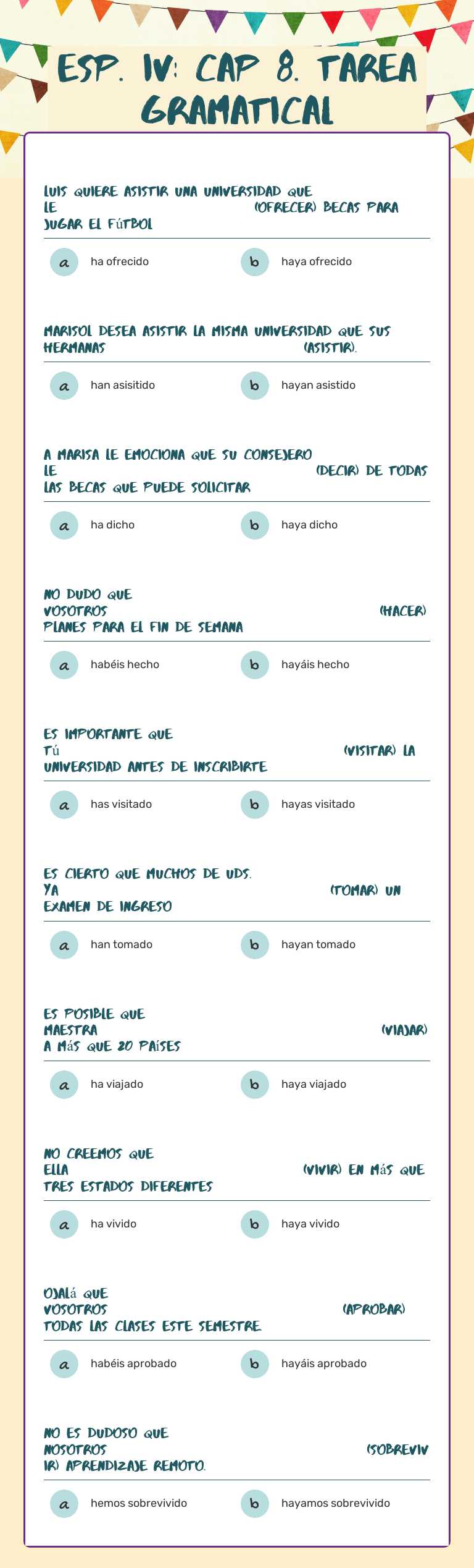 Esp. iv: Cap 8. tarea gramatical worksheet preview image