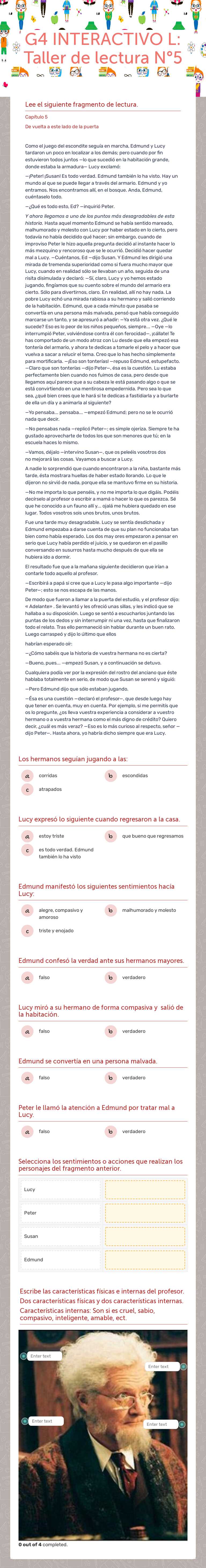 G4 INTERACTIVO L: Taller de lectura N°5 worksheet preview image