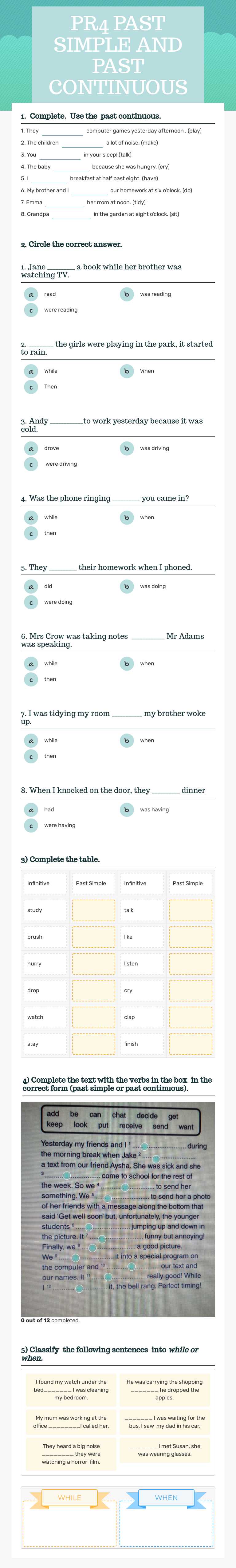 PR4  PAST SIMPLE AND PAST CONTINUOUS worksheet preview image