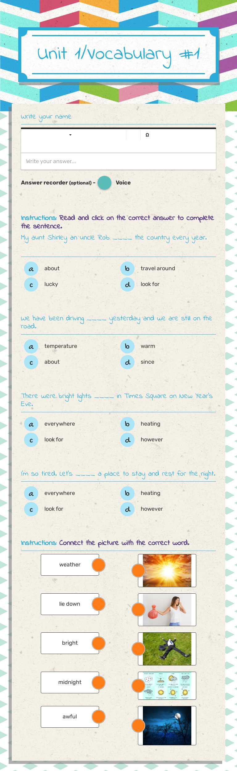 Unit 1/Vocabulary #1 worksheet preview image