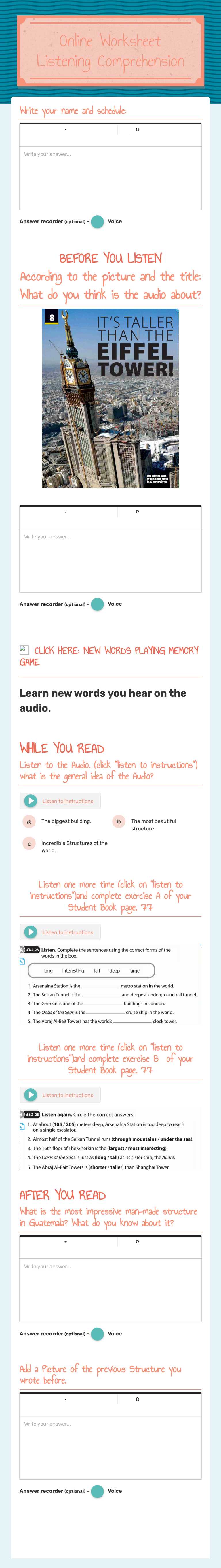 Online Worksheet
Listening Comprehension Grade 4 worksheet preview