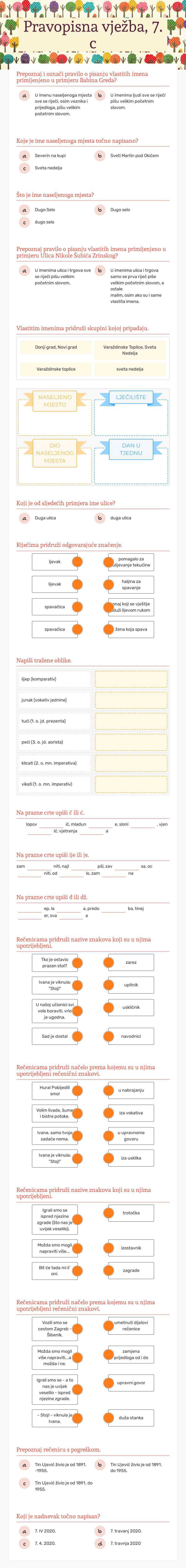 Pravopisna vježba, 7. c worksheet preview image