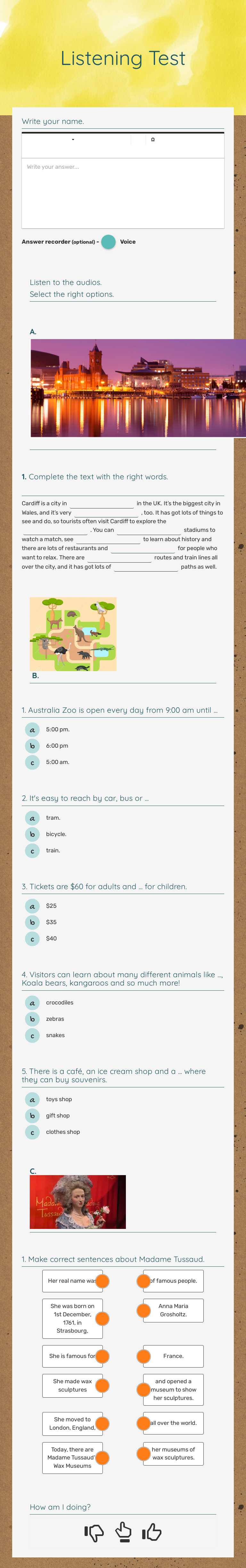 Listening Test worksheet preview image