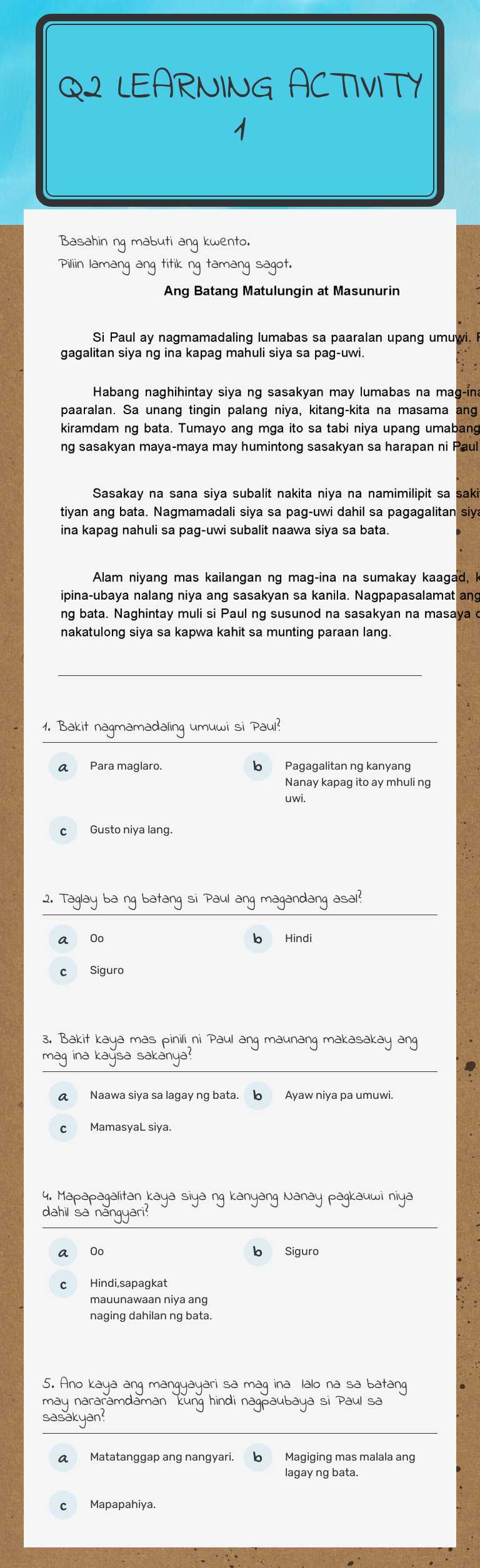 Q2 LEARNING ACTIVITY 1 worksheet preview image