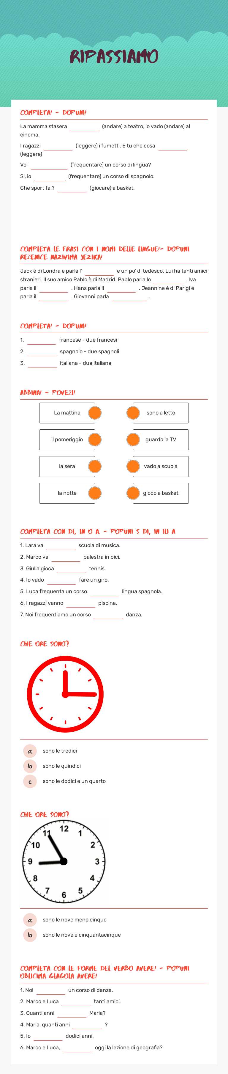 ripassiamo worksheet preview image