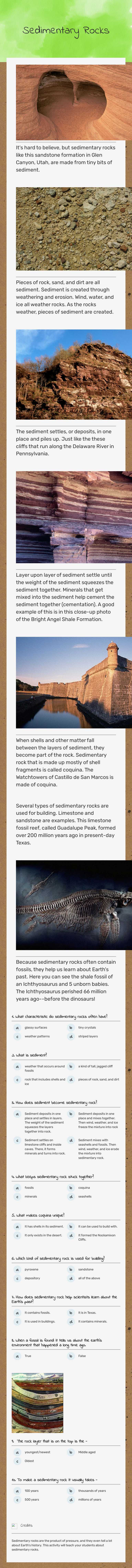 Sedimentary Rocks worksheet preview image
