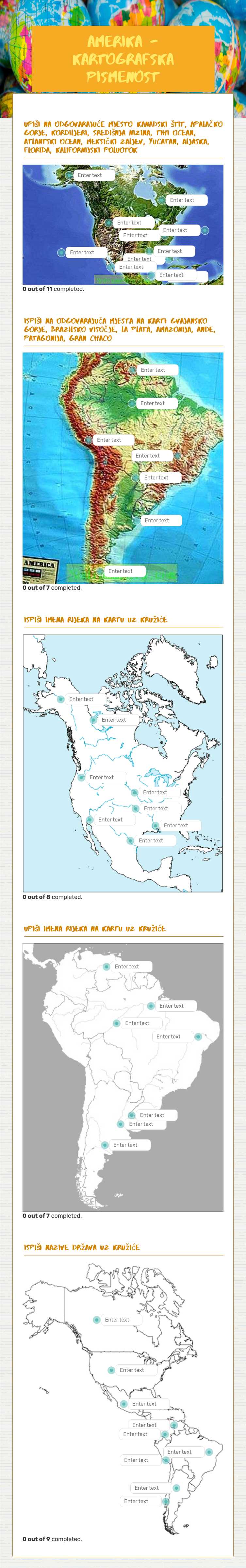 AMERIKA - kartografska pismenost worksheet preview image