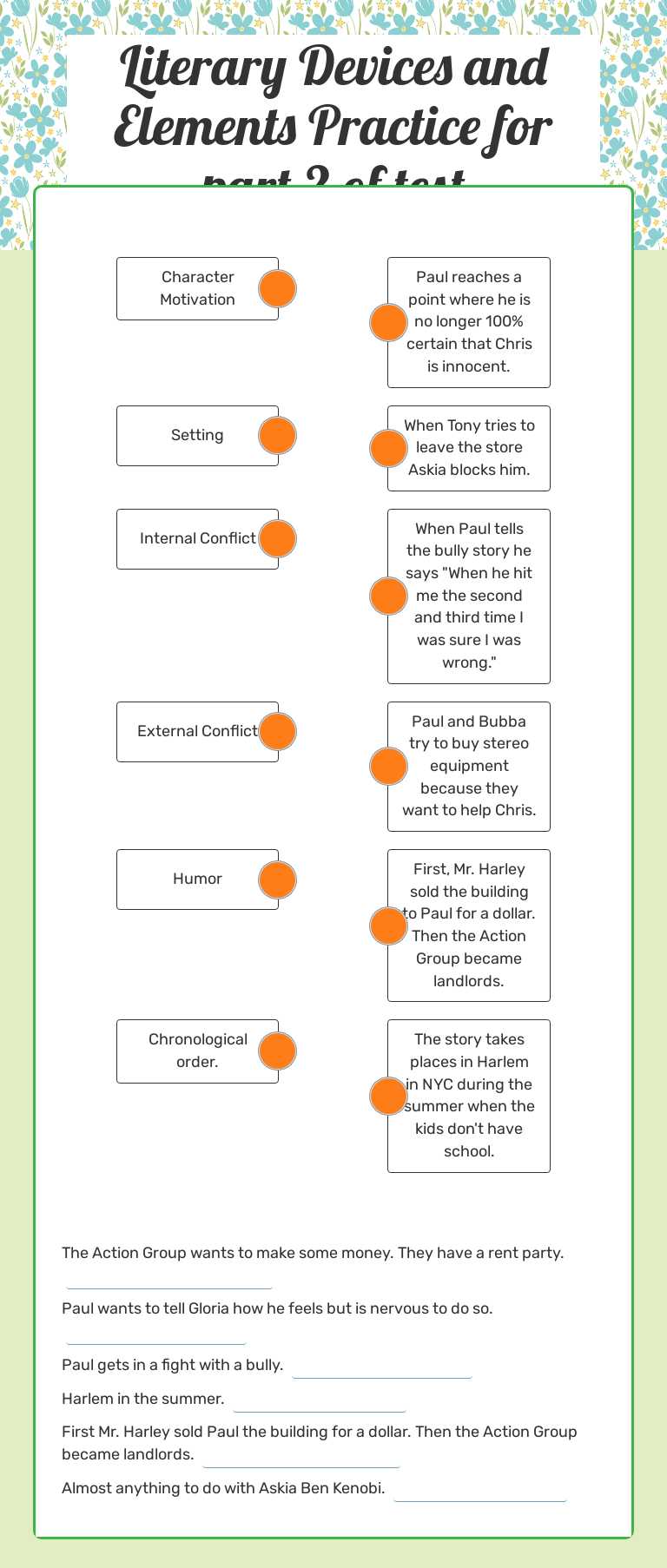 Literary Devices and Elements Practice for part 2 of test worksheet preview image