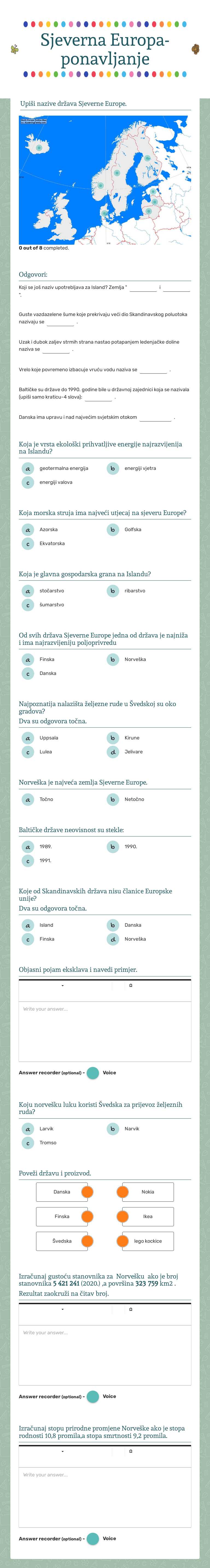 Sjeverna Europa-
ponavljanje worksheet preview image