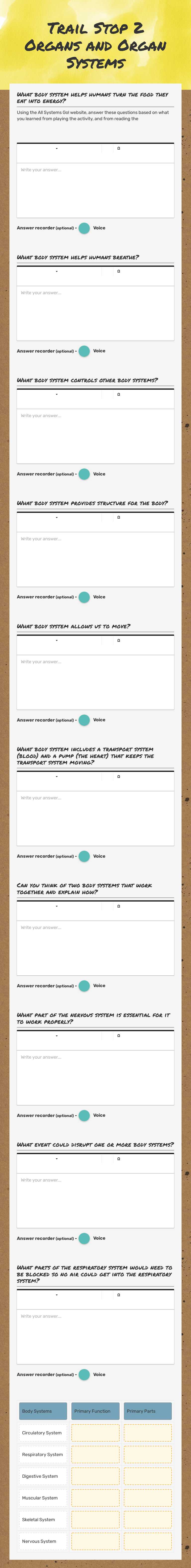 Trail Stop 2 Organs and Organ Systems worksheet preview image