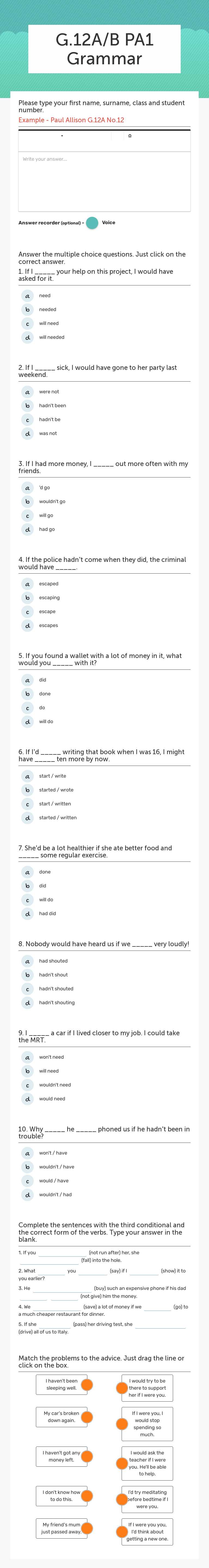 G.12A/B PA1 Grammar worksheet preview image