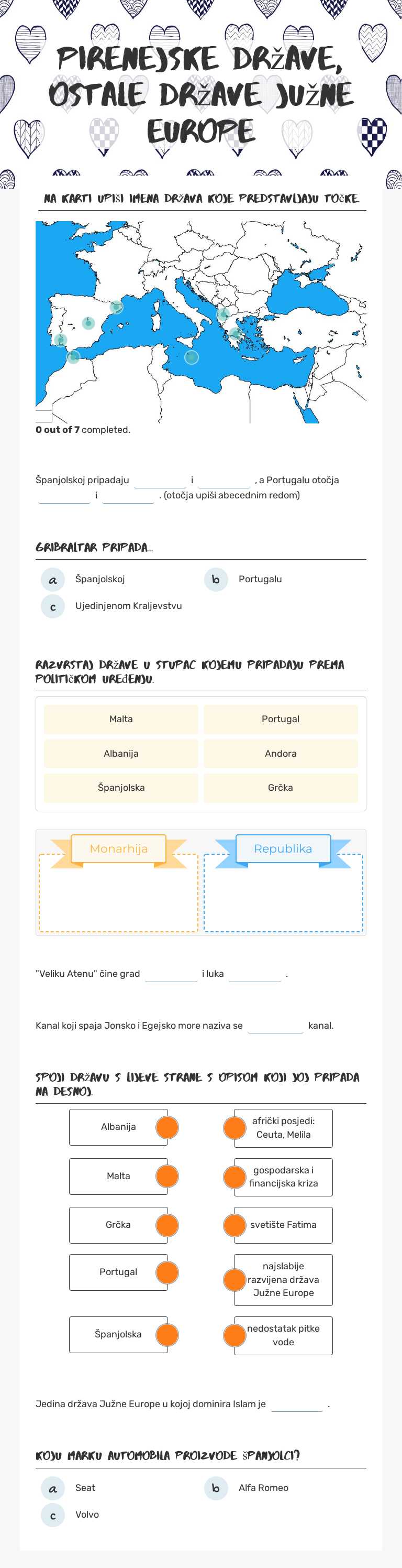 Pirenejske države, ostale države Južne Europe worksheet preview image