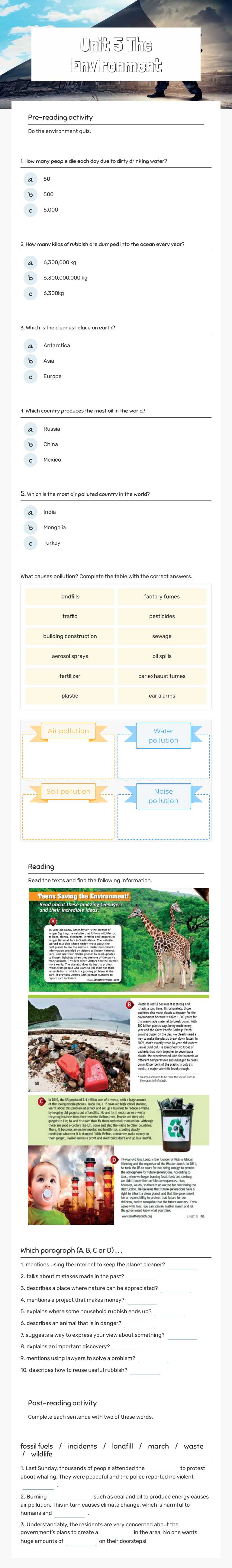 Unit 5 The Environment worksheet preview image