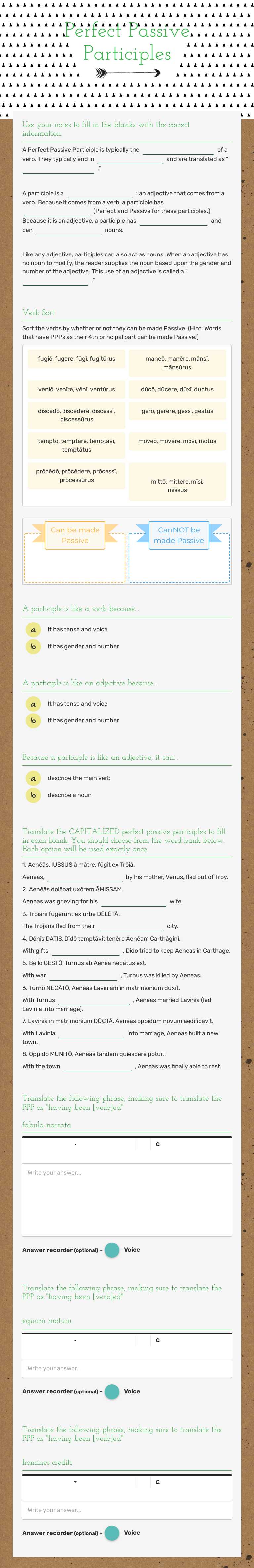 Perfect Passive Participles worksheet preview image