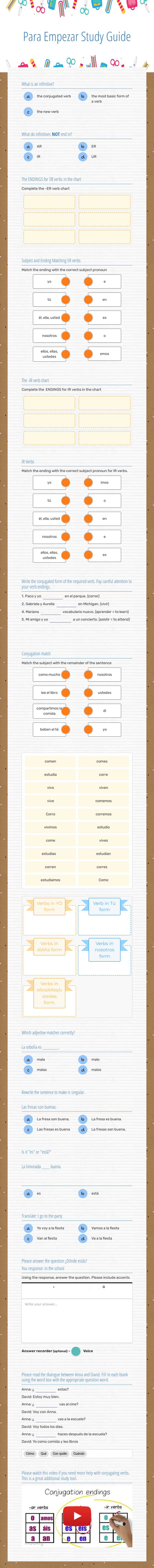 Para Empezar Study Guide Grade 9 worksheet preview