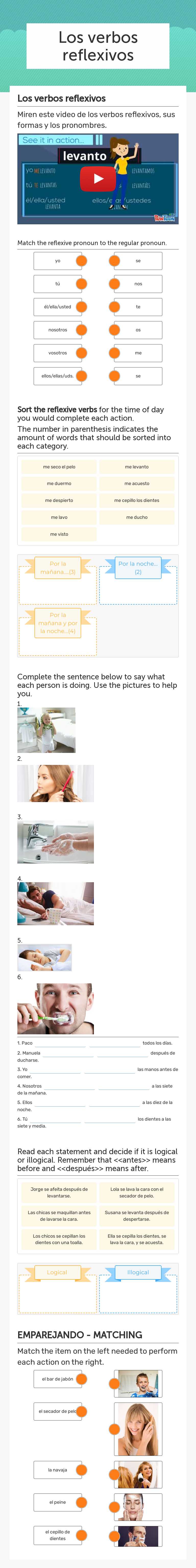 Los verbos reflexivos worksheet preview image