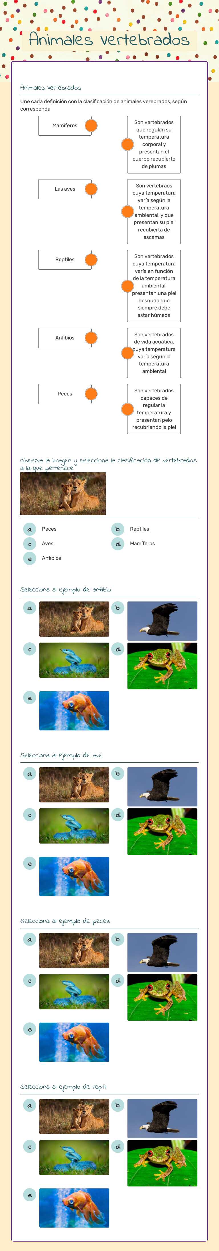 Animales Vertebrados Grade 5 worksheet preview