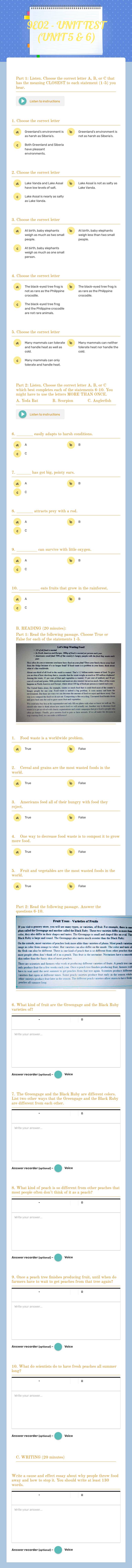 9E02 - UNIT TEST (UNIT 5 & 6) Grade 9 worksheet preview
