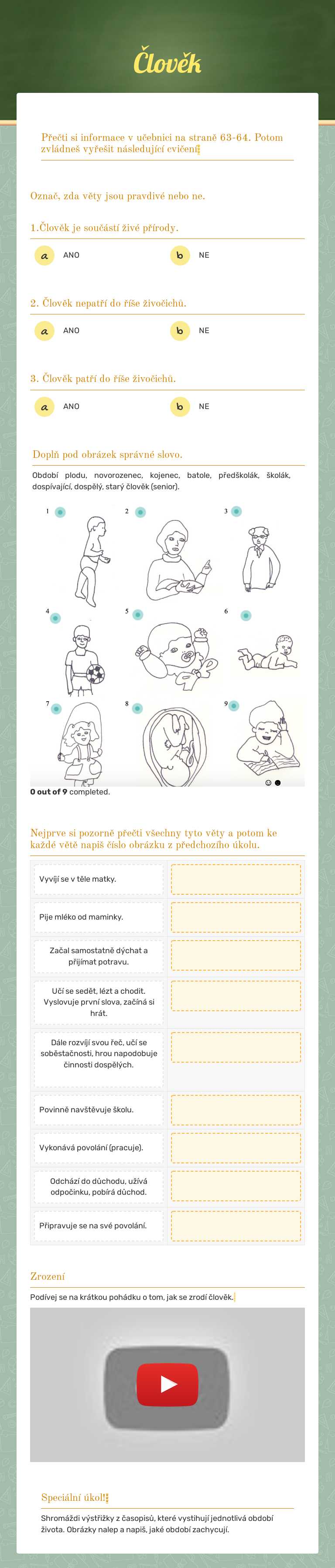 Člověk worksheet preview image