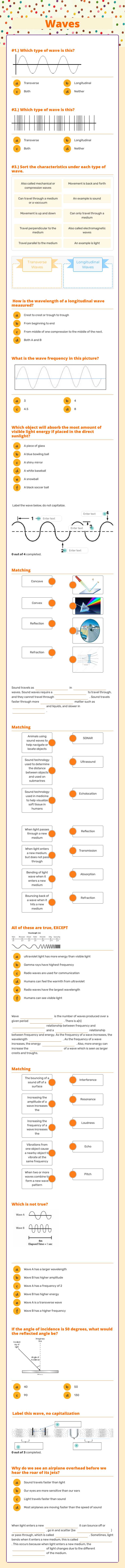 Waves worksheet preview image