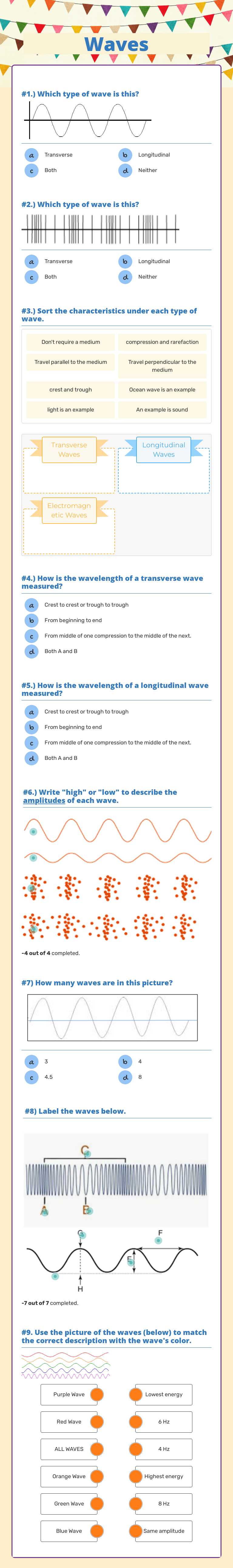 Waves Grade 6 worksheet preview