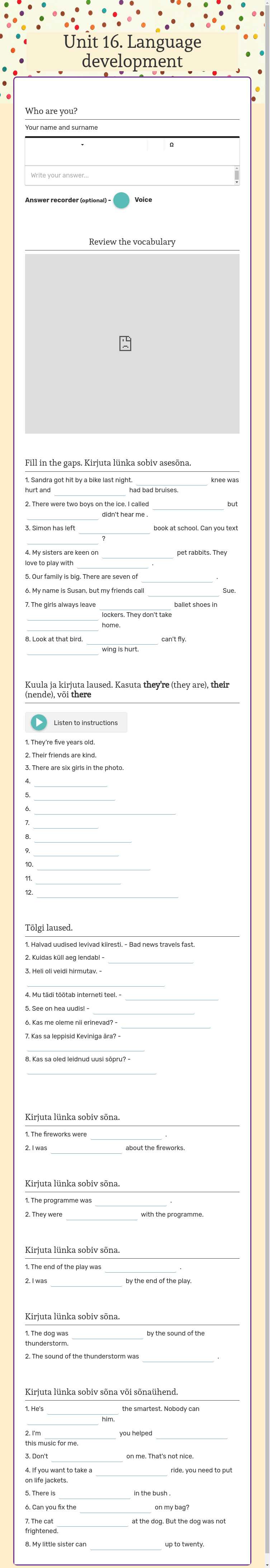 Unit 16. Language development worksheet preview image
