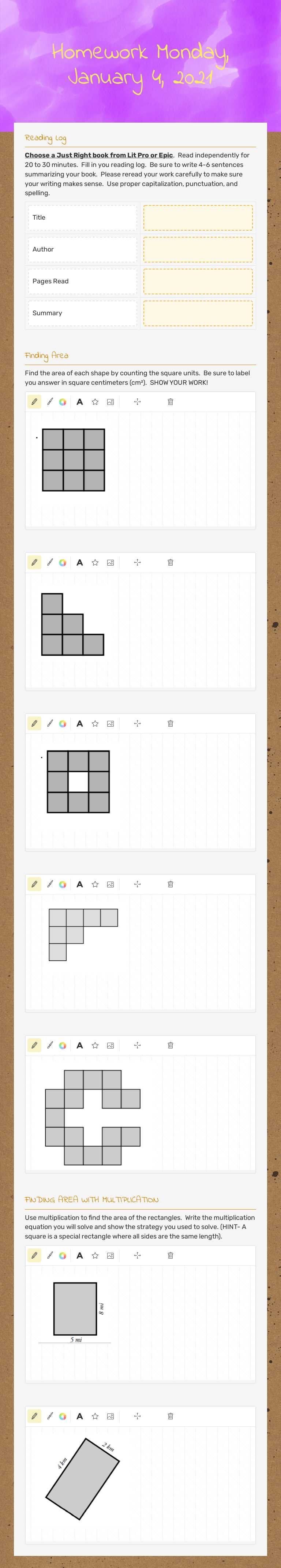 Homework Monday, January 4, 2021 worksheet preview image