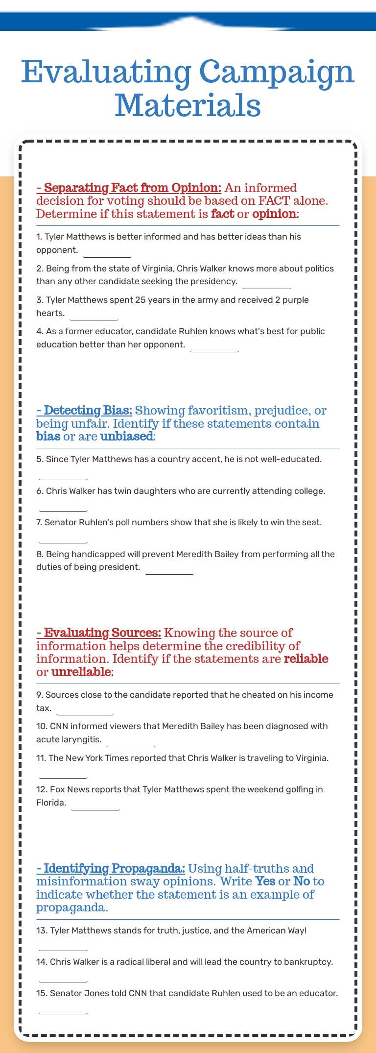 Evaluating Campaign Materials worksheet preview image