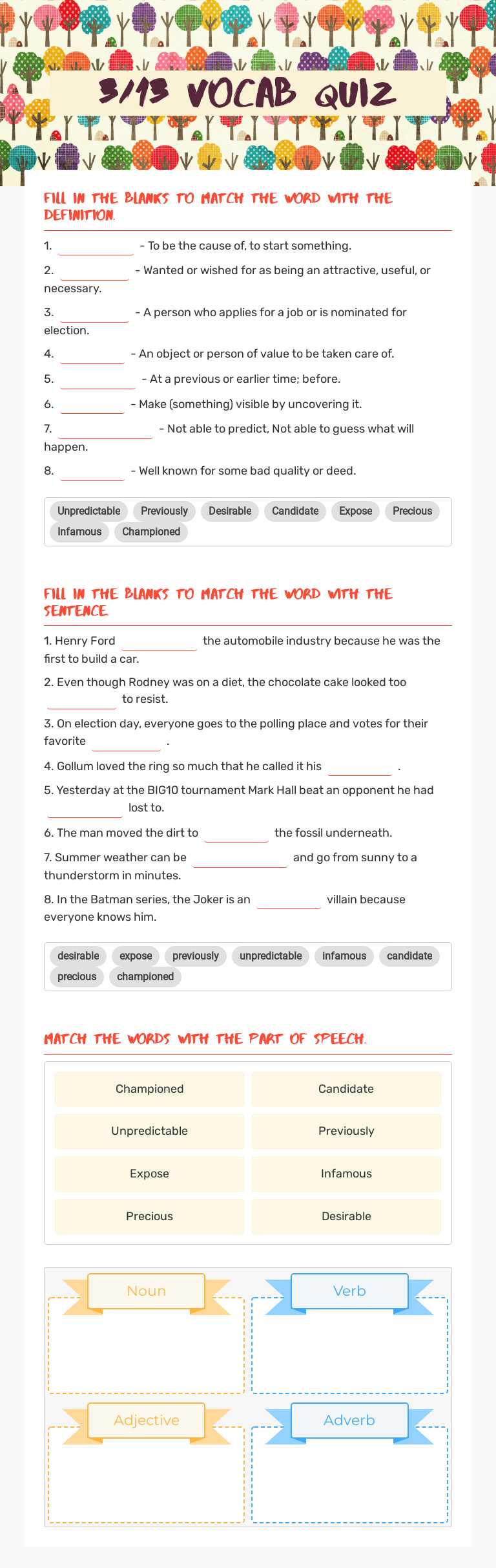 3/13 Vocab Quiz Grade 9 worksheet preview