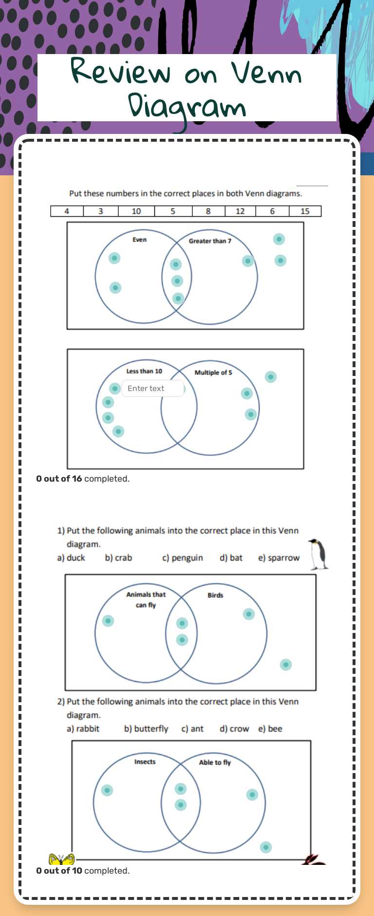 Review on Venn Diagram worksheet preview image