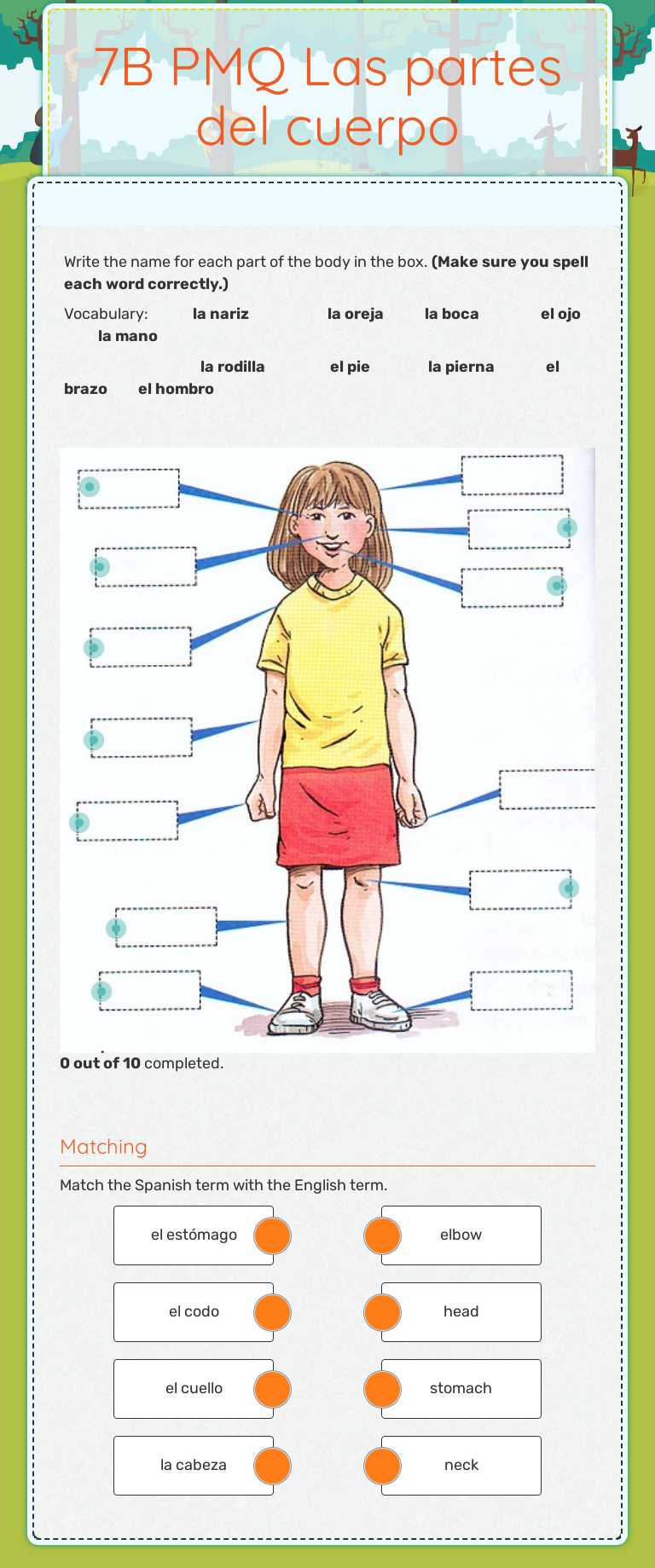 7B PMQ Las partes del cuerpo worksheet preview image