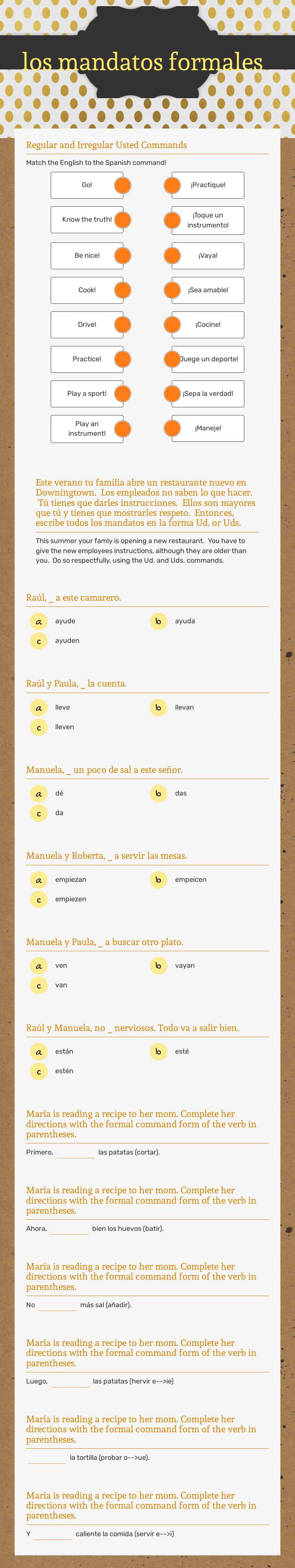 los mandatos formales worksheet preview image