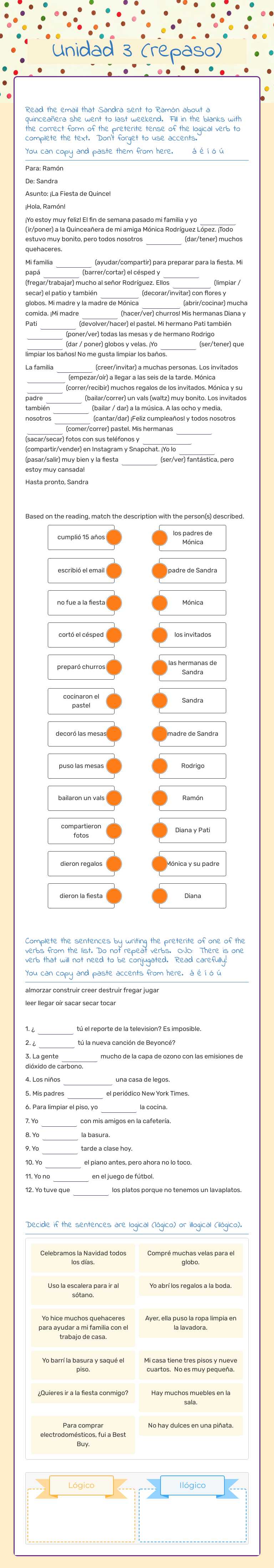 Unidad 3 (repaso) worksheet preview image