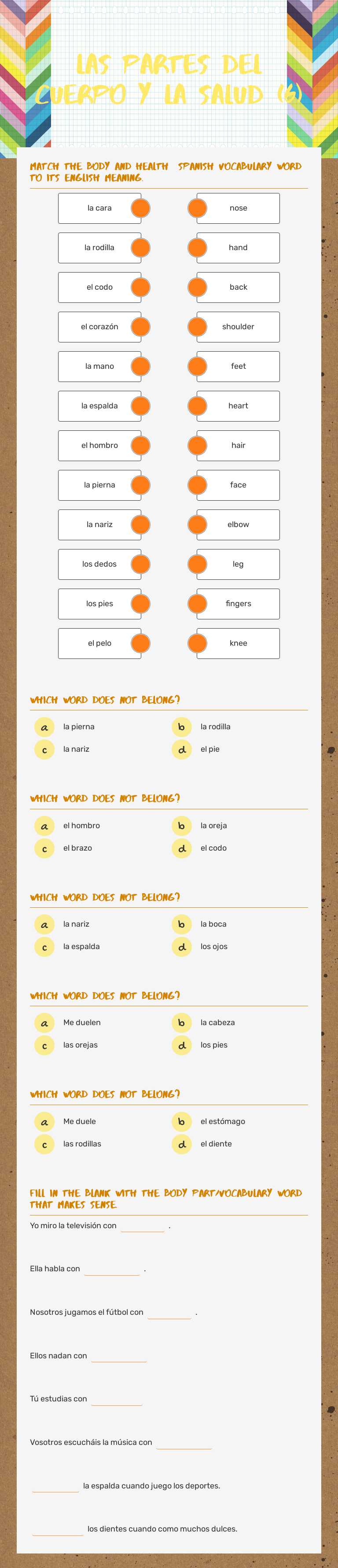 Las partes del cuerpo y la salud (6) worksheet preview