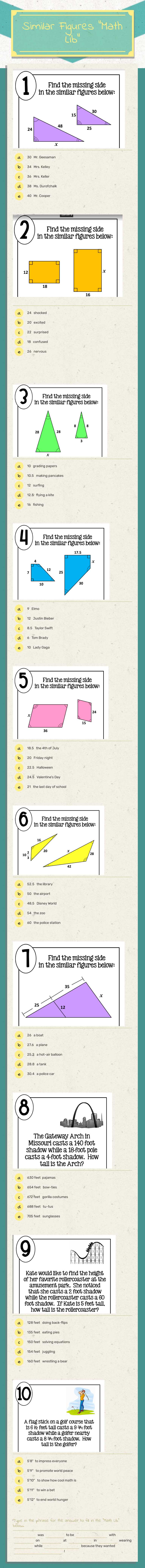 Similar Figures "Math Lib" worksheet preview image
