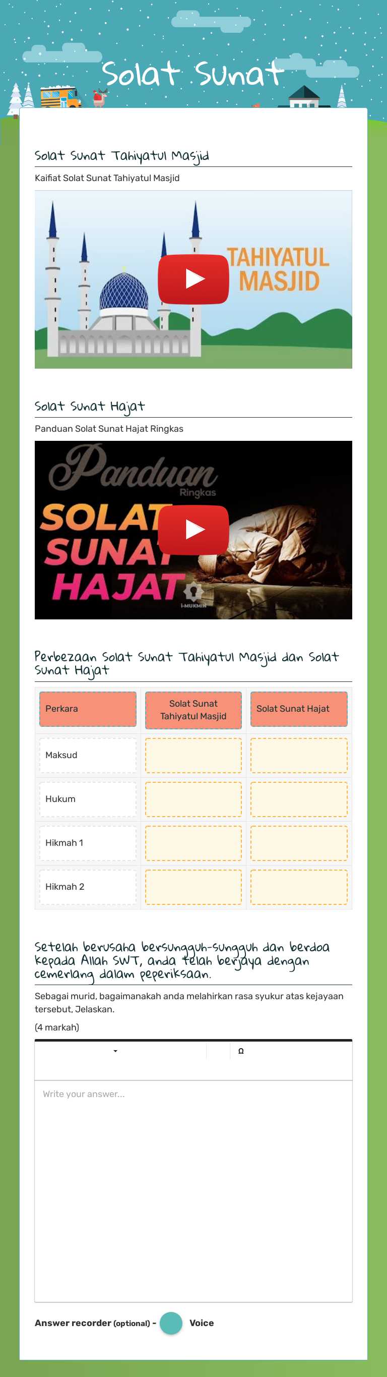 Solat Sunat worksheet preview image
