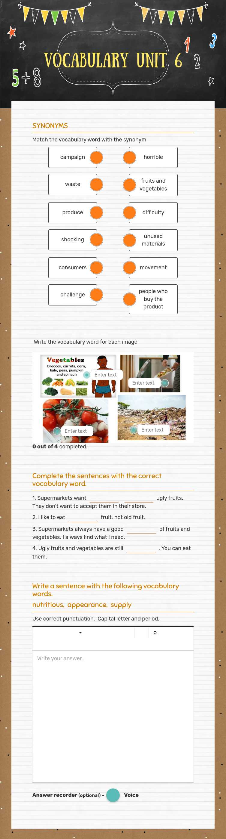 VOCABULARY UNIT 6 worksheet preview image