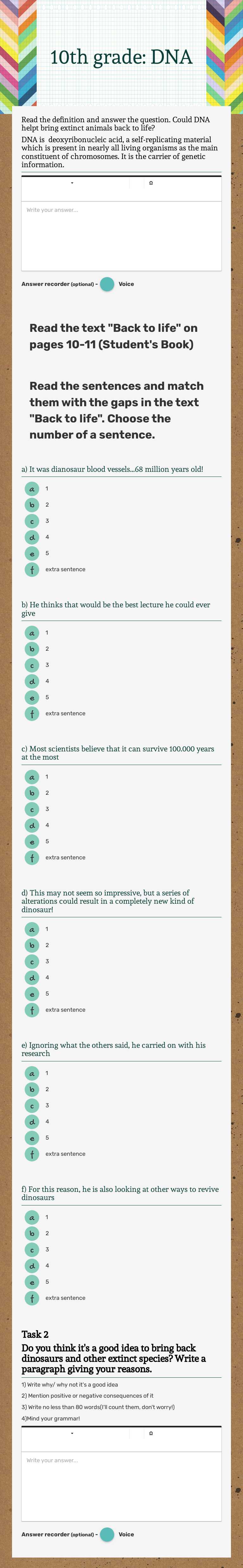 10th grade: DNA worksheet preview image
