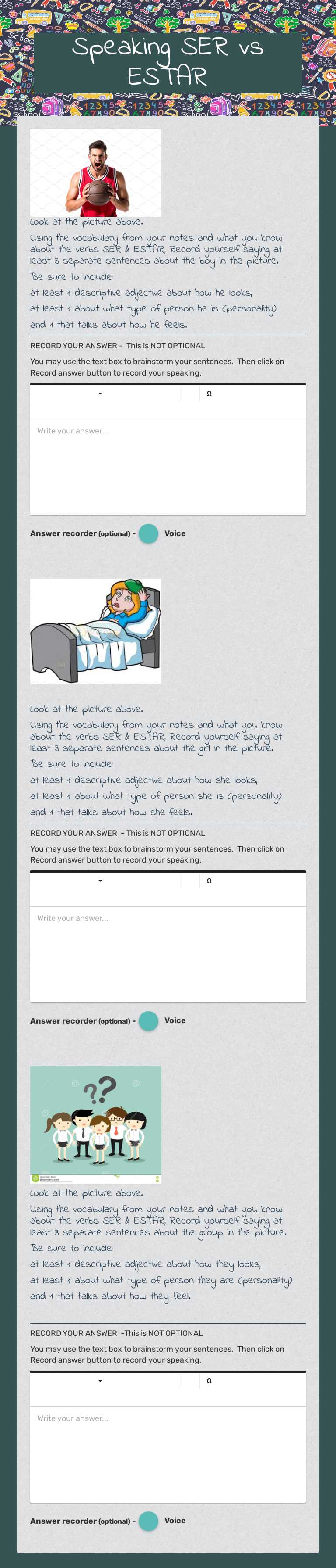 Speaking SER vs ESTAR worksheet preview image