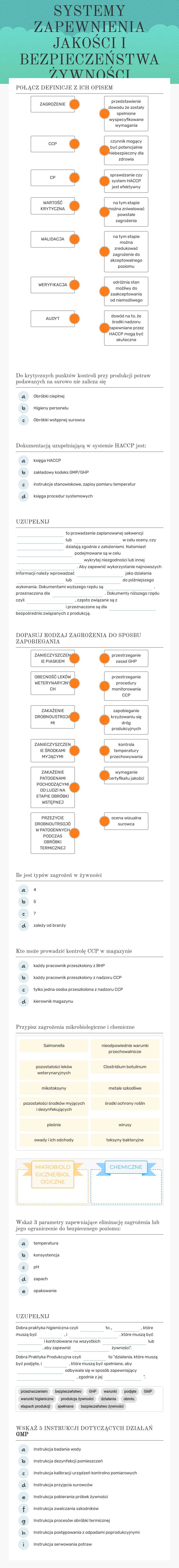 SYSTEMY ZAPEWNIENIA JAKOŚCI 
I BEZPIECZEŃSTWA ŻYWNOŚCI worksheet preview image