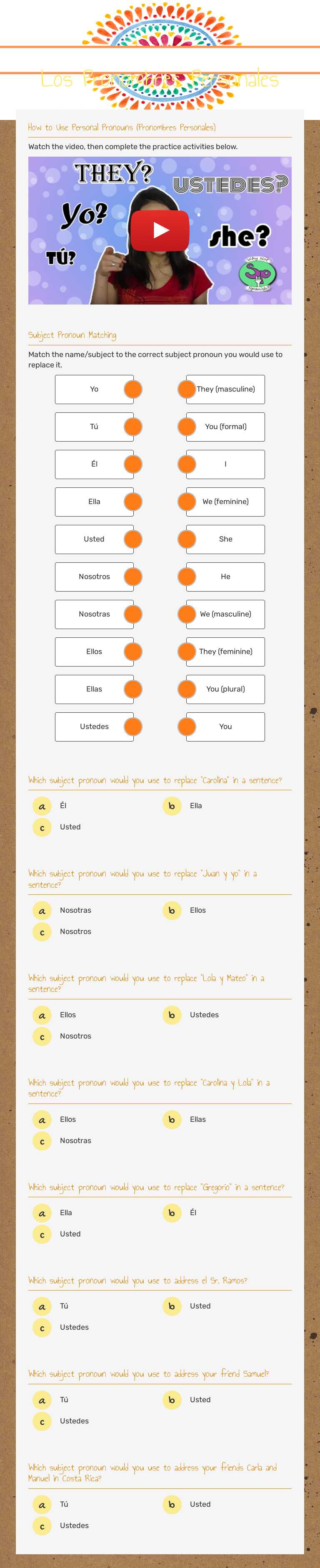 Los Pronombres Personales worksheet preview image