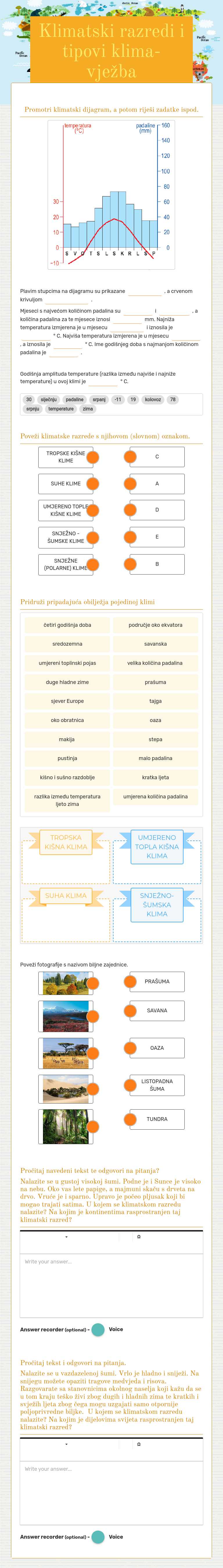 Klimatski razredi i tipovi klima- vježba worksheet preview image