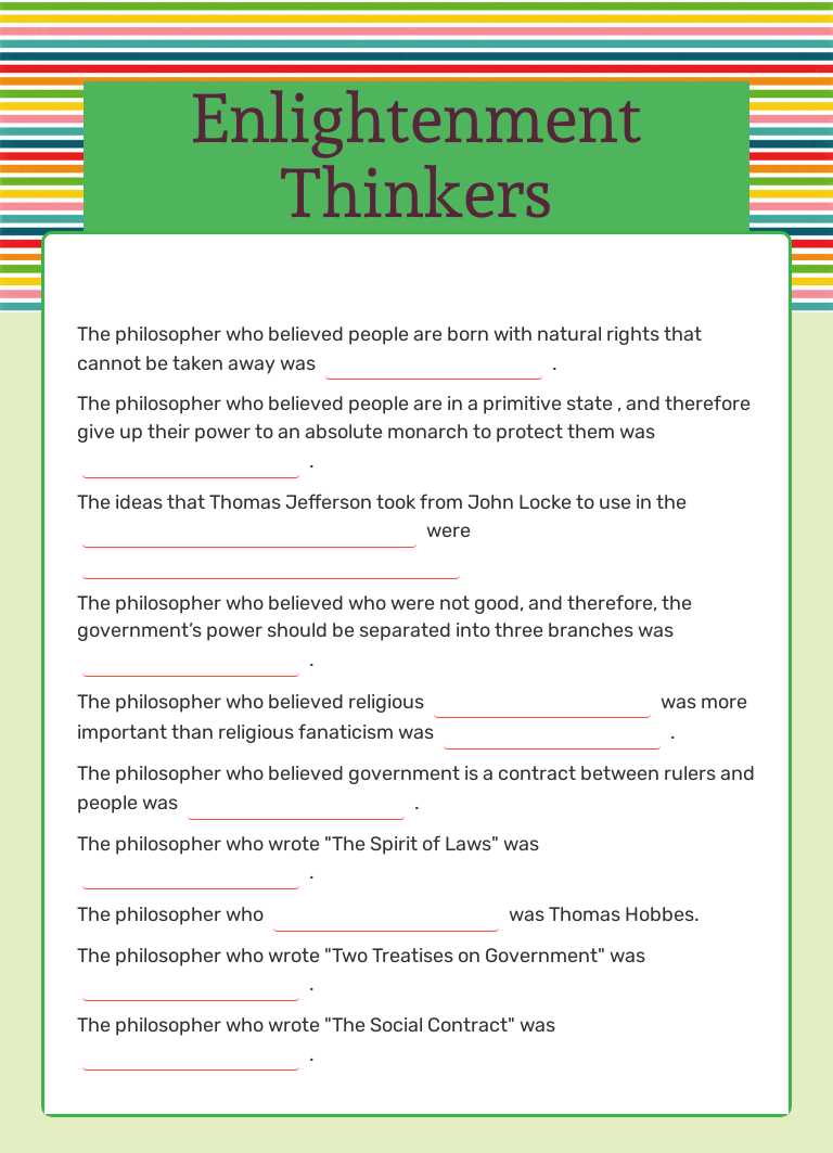 Enlightenment Thinkers Grade 10 worksheet preview