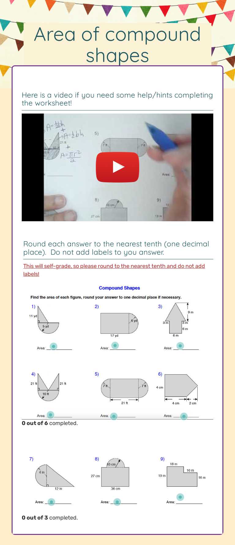 Area of compound shapes worksheet preview image