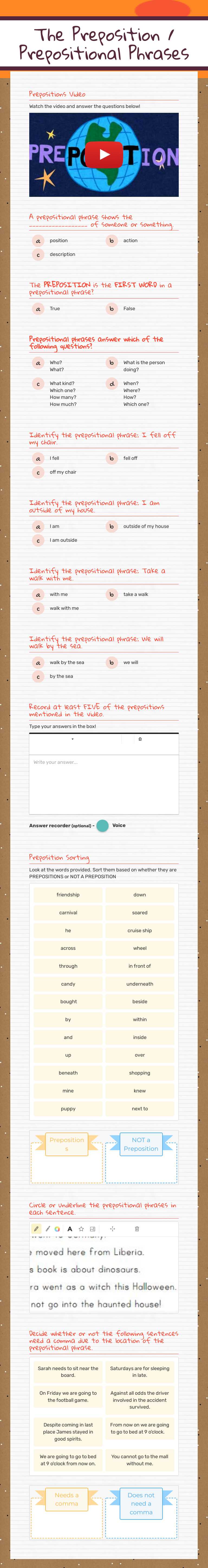 The Preposition /
Prepositional Phrases worksheet preview image