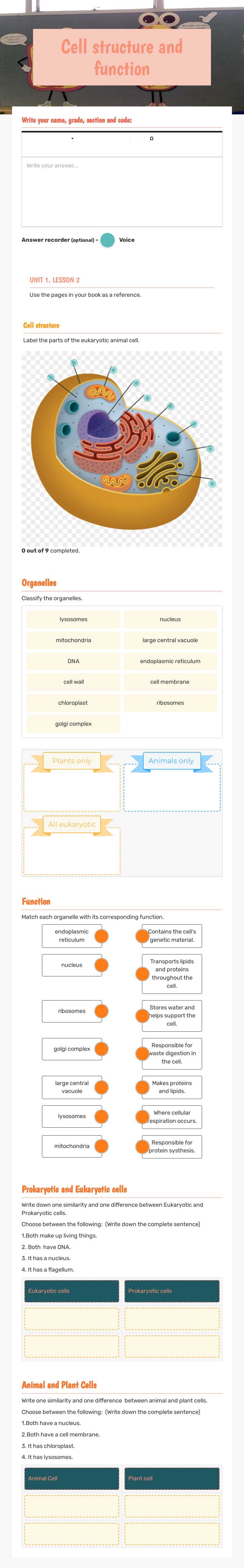 Cell structure and function by Macy Wallisch | Interactive Worksheet ...
