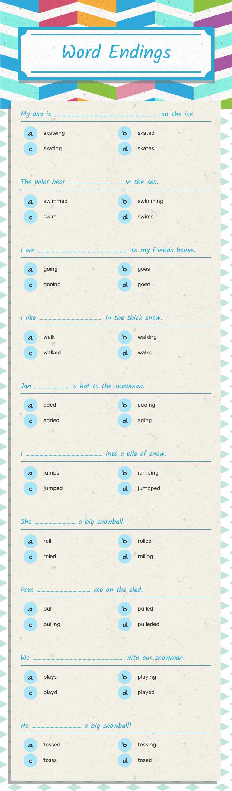 Word Endings worksheet preview image
