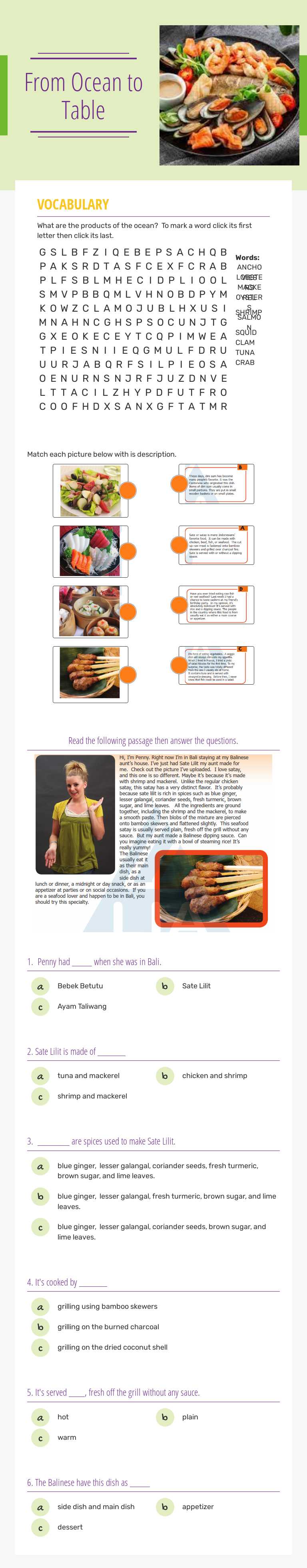 From Ocean to Table worksheet preview image